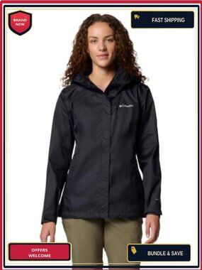 Women's Insulated Shell Rain Jacket Waterproof Zip Hood Lightweight Packable